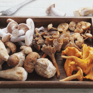 Serving board with wild mushrooms